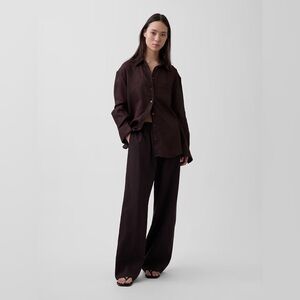 NEW! GAP Terra Brown Linen-Blend Easy Wide-Leg Pants -  🩷 877623